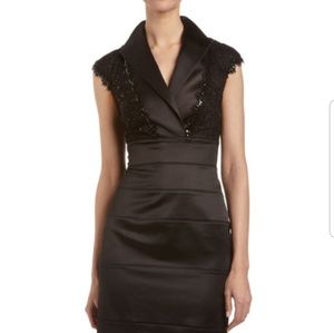 Satin and lace cap sleeve dress